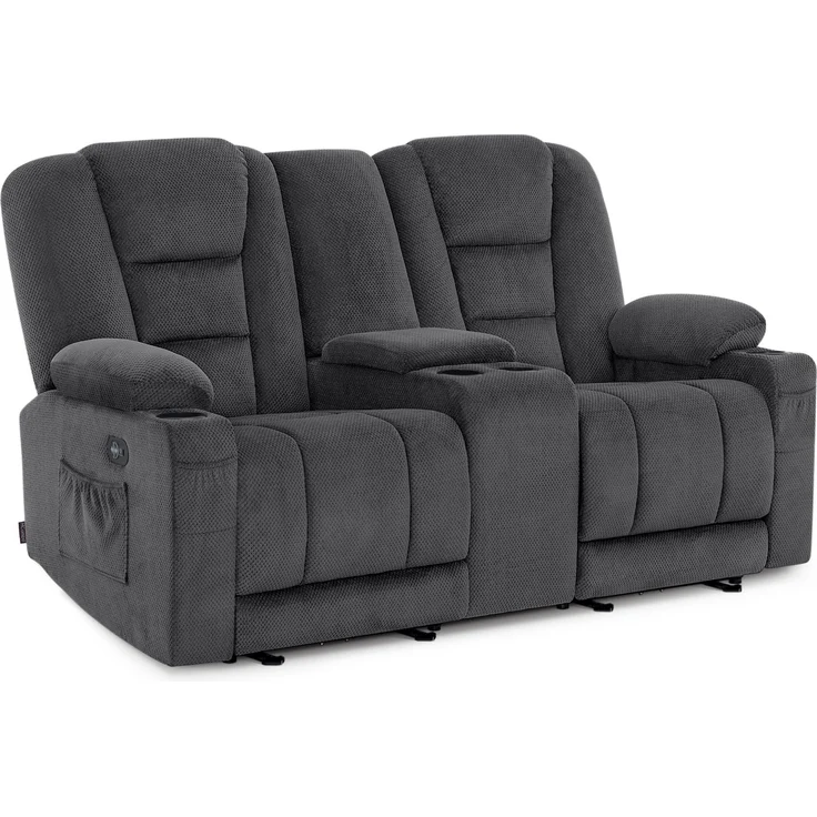 M MCombo Elektrisch 2 Sitzer Sofa mit Schlaffunktion, 2er Relaxsofa mit Taste 150° Verstellbar, Kinosessel mit Liegefunktion, Konsole & USB & Getränkehalter, 7009 (Grau) – Bild 1