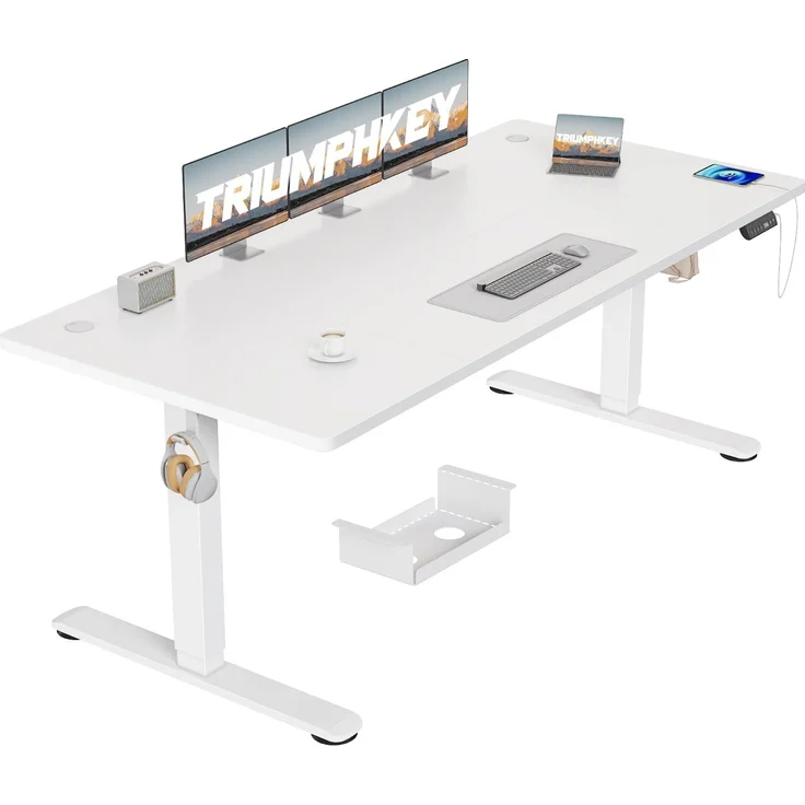 TRIUMPHKEY Höhenverstellbarer Schreibtisch 180x80 cm,Sitz‑Erinnerung & USB-A | Schreibtisch Höhenverstellbar mit 3 Memory-Steuerung,Sitz‑Erinnerung & Kabelmanagement, Computertisch,Standing Desk,Weiß