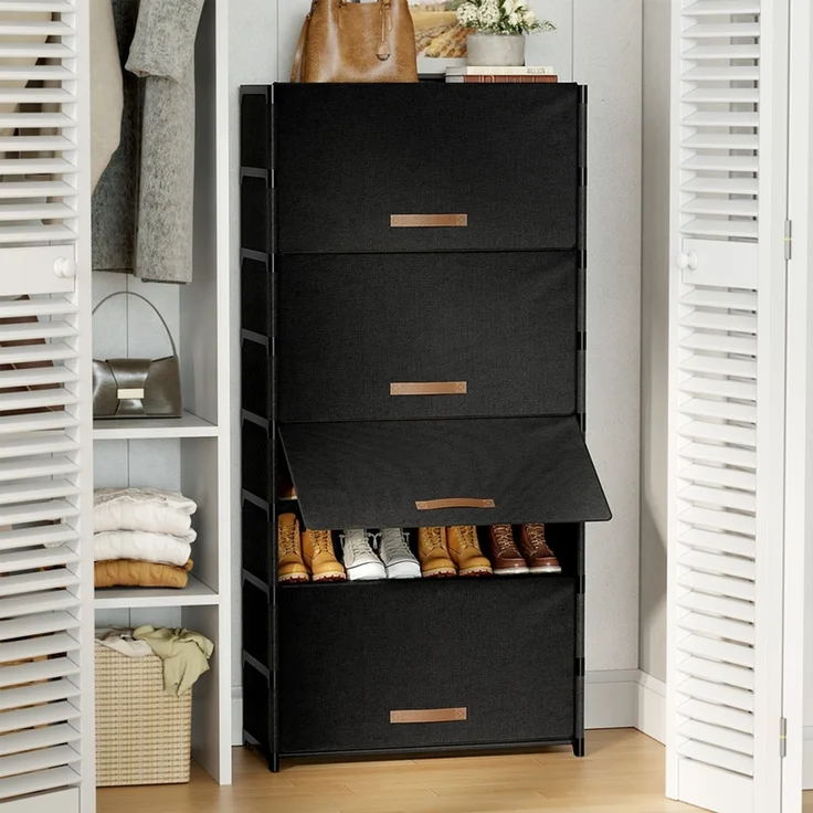 FABATO 9-stufiger Schuhschrank mit Tür – Stauraum für 36 Paar Schuhe | Kunststoff-Schuhregal für Diele, Flur & Schlafzimmer in Schwarz – Bild 7