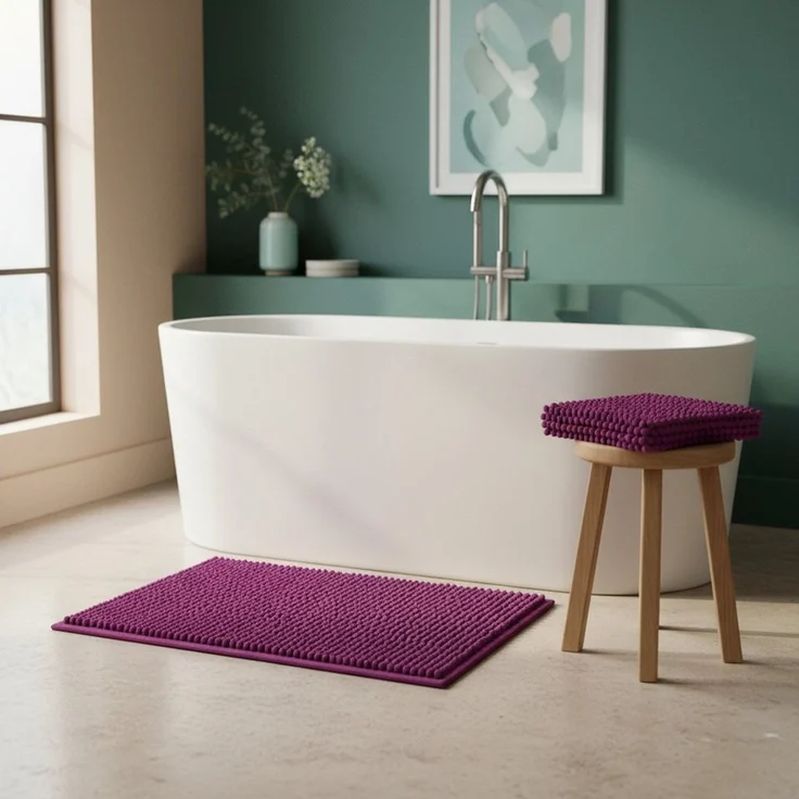 OTTO home Badematte Vanessa Chenille, Standard & Premium, 15mm oder 20mm, auch als 2er Set, rutschhemmend beschichtet, schnell trocknend, strapazierfähig, fußbodenheizungsgeeignet, Polyester, rechteckig, 2-tlg. 45 cm x 50 cm, Uni Farben, besonders weic... – Bild 2