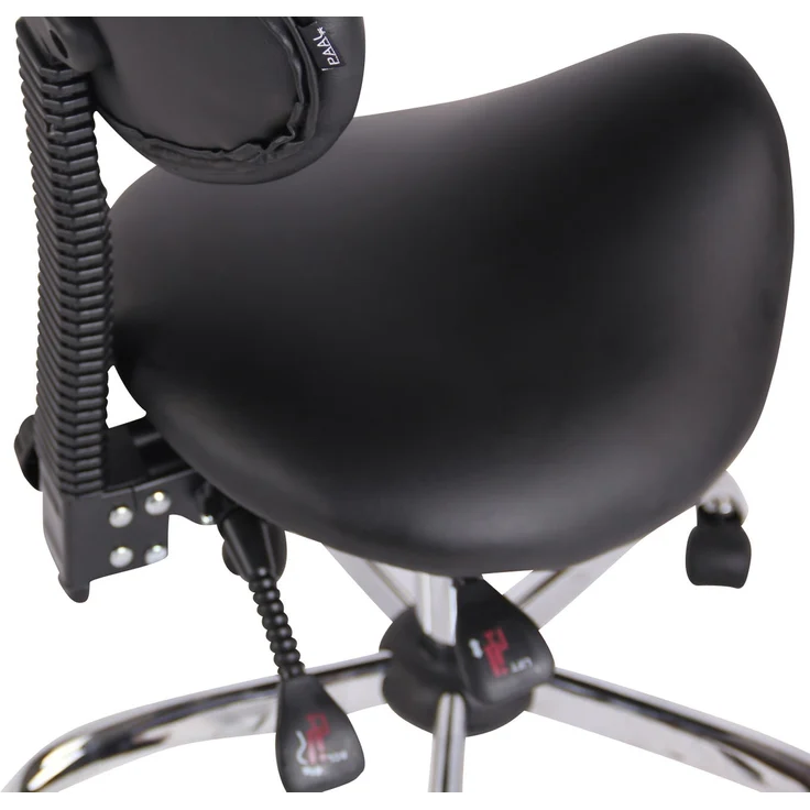 DELUKE® Sattelhocker mit Lehne KOLLI Höhenverstellbar, Drehbar Kunstleder pflegeleicht Rollhocker Arbeitshocker Praxishocker Arzthocker Bürohocker Drehhocker Schwarz – Bild 4