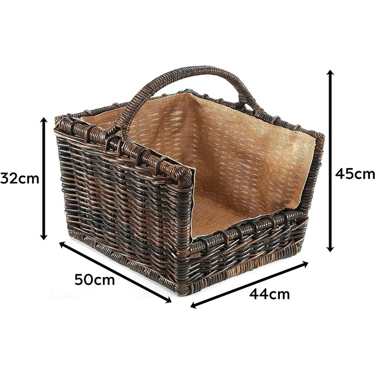 Kobolo Kaminholzkorb Holztrage krabu Rattan - abnehmbarer brauner Stoff – Bild 2