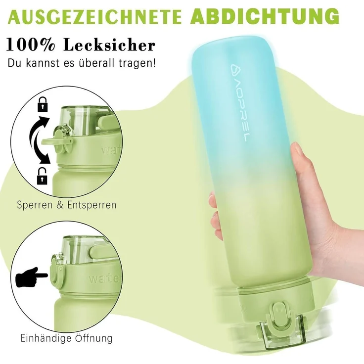AOPREL Trinkflasche 1l BPA-frei Tritan Sport Wasserflasche Kohlensäure geeignet – Bild 3