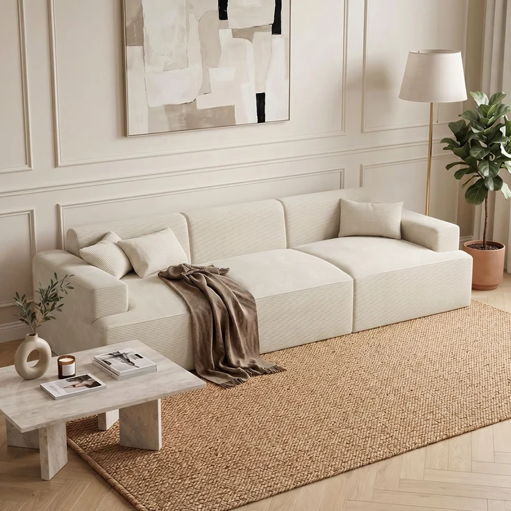 skølm 'Freki' Cloud Sofa 3 Sitzer, Vollschaumcouch mit Federkern und Vakuum-Kompression, kein Aufbau erforderlich, mit 3 Kissen, Cord beige – Bild 6