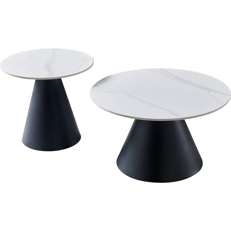 HELA Couchtisch DUSTIN (Set, 2-St), 2er Set Couchtisch, rund, Sintered Stone, Gestell kegelförmig