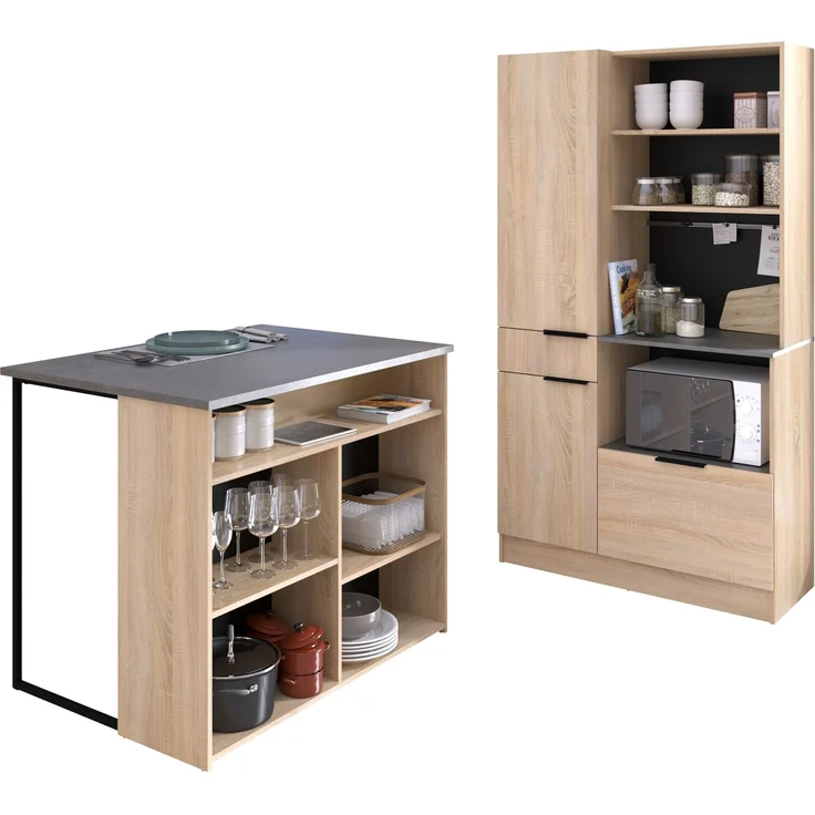 Buffet >Fumay 2< (2-teilig) Buffet 100x186x45cm, Theke 109x90x80cm, Eiche Dekor – Bild 1