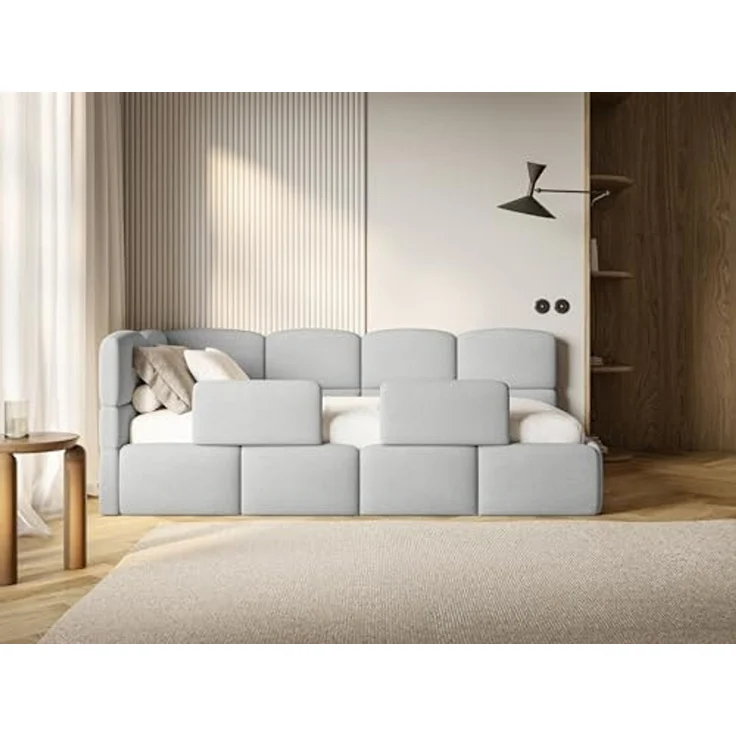 Selsey 'Cloudy' Kinderbett 120 cm, Bettkasten, 2x Rausfallschutz, Chenille, links, Hellgrau – Bild 2