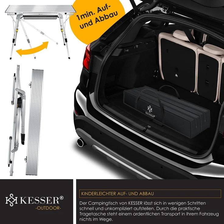 KESSER® Campingtisch faltbar Klapptisch mit Aluminiumrahmen Aufrollbare Tischplatte Falttisch klappbar höhenverstellbar inkl. Tragetasche mit Trageband & Netztasche Silber – Bild 4
