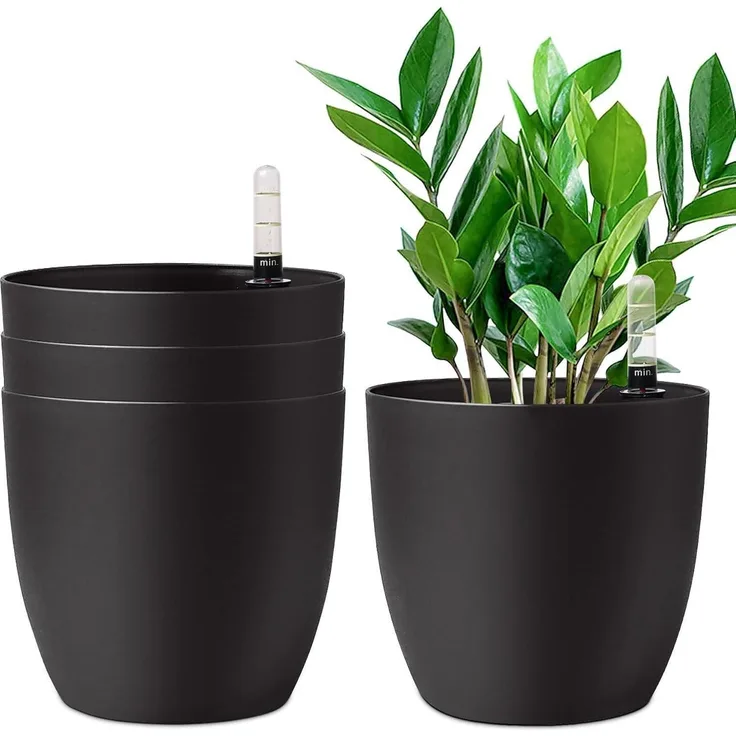 T4U 22cm Selbstwässernder Blumentopf Schwarz 4er-Set für Innen und Außen