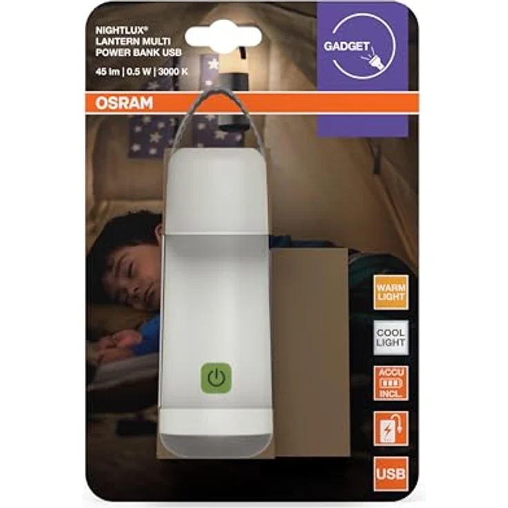 Osram mobiles LED Nachtlicht mit Powerbank, 3000–4000 K, Taschenlampenfunktion, USB-wiederaufladbar, IP20, Grau/Weiß – Bild 2