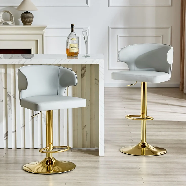 2er Set Barhocker mit Lehne Höhenverstellbar, 360° Drehbar Barstuhl mit großem Sockel & Fußstütze, Moderner Küchenhocker für Bar Küche Theke (Nur Stühle)--Hellgrau--110x45x49.7cm--YOUDENOVA – Bild 2