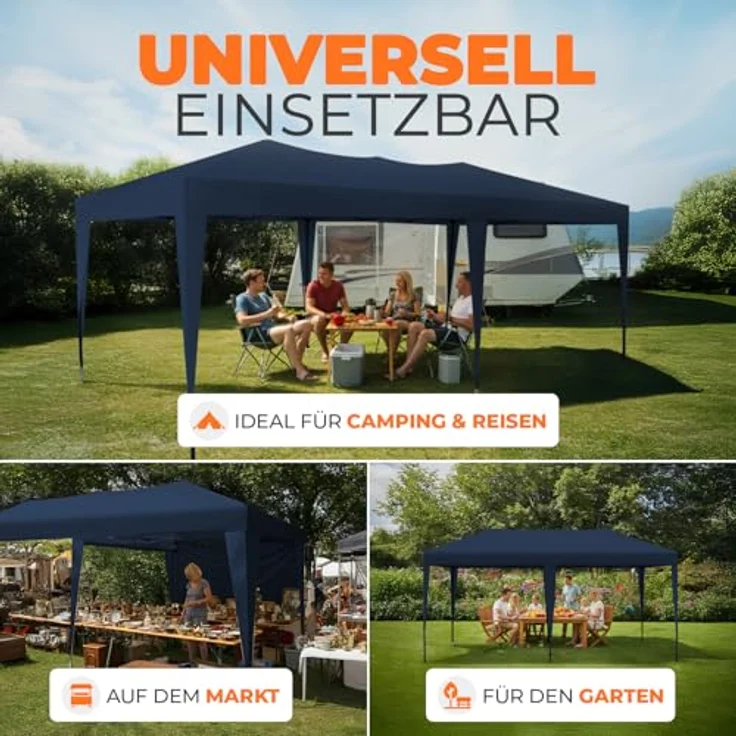 Kronenburg Faltpavillon wasserdicht Pavillon mit 3 Seitenteilen, Gartenzelt, 3x6 m - mit UV Schutz 50+, Blau – Bild 8