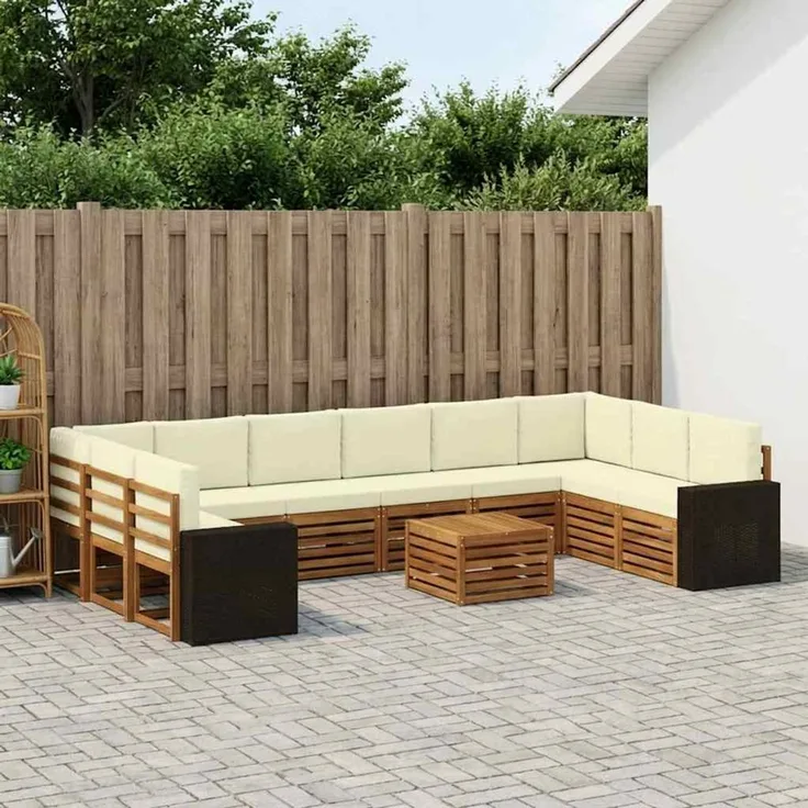 vidaXL Outdoor-Sofagarnitur 11 stk. 10-Sitzer Natur und Creme 3384931