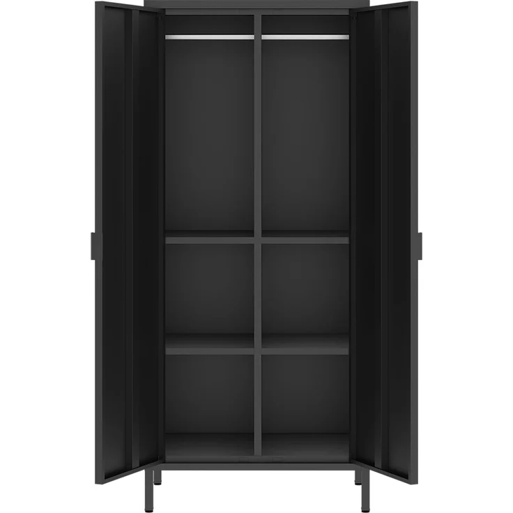 skølm 'Ituri' Kleiderschrank, Metall, 170x45x80 cm, schwarz, Garderobe mit 4 Fächern und 2 Kleiderstangen – Bild 10