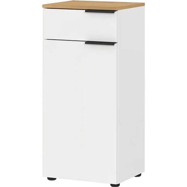 Germania Schrank 6005-633 GW-MENEN, in Weiß/Navarra-Eiche-Nb, mit Schubladen- und Türdämpfung, FSC-Zertifiziert, 39 x 85 x 34 cm (BxHxT)