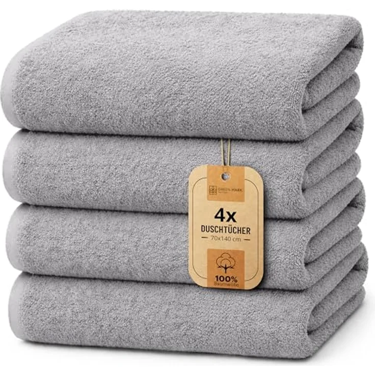 NatureMark 4er Pack Duschtücher, Größe 70x140 cm, Silber Grau, 100% Baumwolle – Bild 2