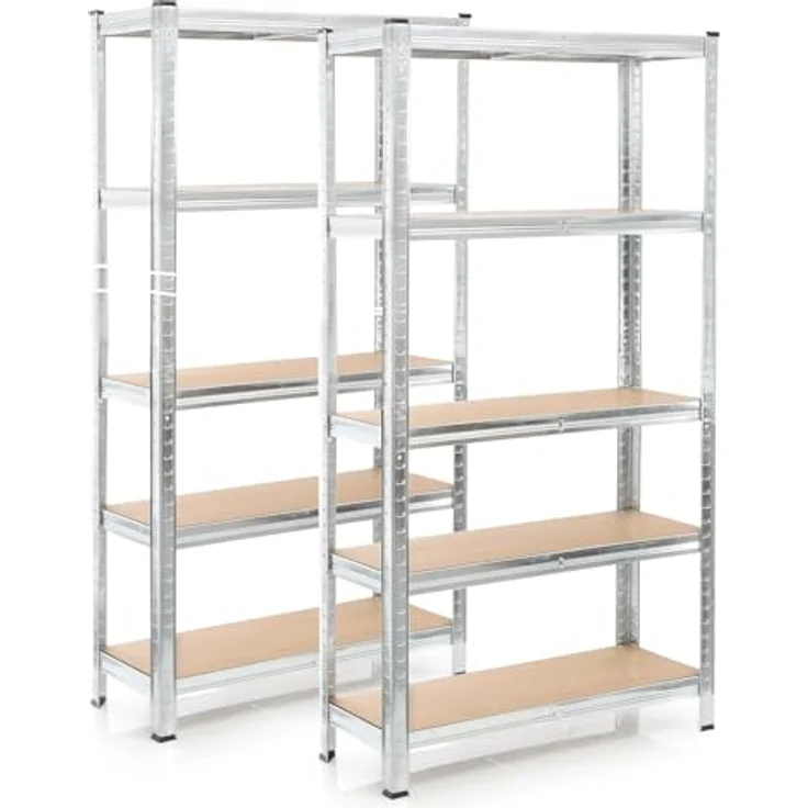 Wiltec Set 2X Schwerlastregal 180 x 90 x 45 cm, 875 kg Gesamtlast, Steckregal verzinkt aus Stahl, Lastenregal mit 5 Ablagen, Werkstattregal – Bild 2