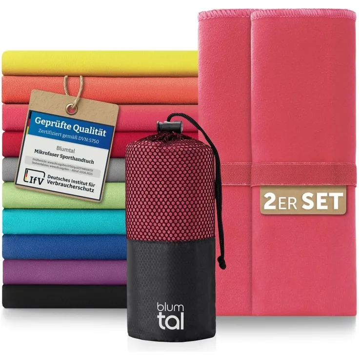 Blumtal Sporthandtuch Mikrofaser Handtuch - kompakte Mikrofaser Handtücher, Mikrofaser (inkl. Transporttasche, einzeln oder als Set verfügbar, 2-St), ultra leicht & schnelltrocknend, Reisehandtuch, Strandhandtuch