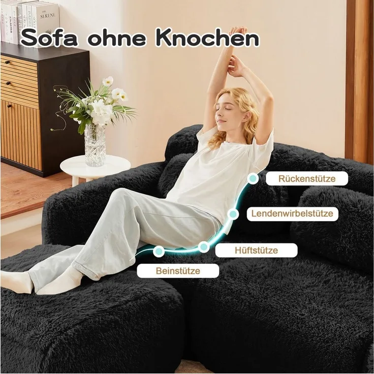 Odikalo Sofa Ecksofa Schlafsofa Modulares Sofa, Plüschstoff, L-förmiges 2-Sitzer Sofa, weicher Plüschstoff, modular, frei kombinierbar, mit Kissen. Weich, hochelastischer Schaumstoff, keine Montage erforderlich, geeignet für kleine Wohnzimmer und Räume