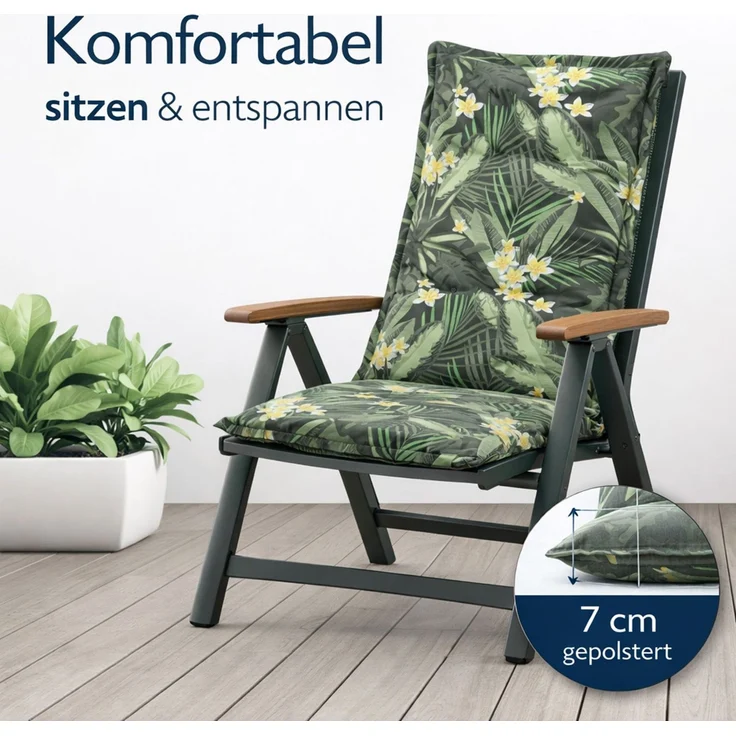 BURI 6x Auflagen Set Hochlehner für Gartenstühle 120x48x7cm Sesselauflagen Polster UV Lichtecht - Gartenstuhlauflagen Dschungel Muster Stuhlkissen mit Dicker Schaumstoff Füllung – Bild 3