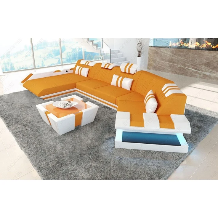 Stoff Wohnlandschaft Apollonia C-Form - Mikrofaserstoff - Apricot-Weiß - Links – Bild 3