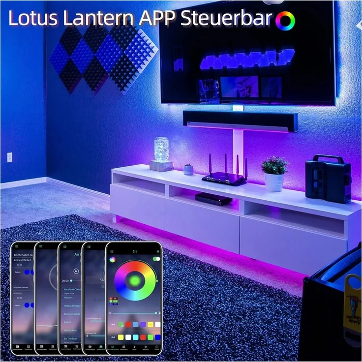 Nettlife LED Stripe Selbstklebend RGB Streifen 10/20/30m APP Steuerung Lichtband, für Schlafzimmer Flur Wohnzimmer TV Hintergrund Kleiderschrank – Bild 2