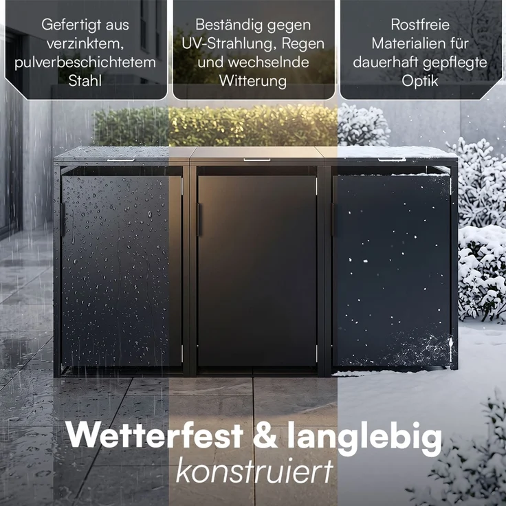 STEELSØN 'Thoria' Mülltonnenbox 3er je 240 Liter, graphitschwarz, Mülltonnenverkleidung aus Stahl, wetterfest, 116x80x203 cm, Müllbox für 3 Tonnen – Bild 7