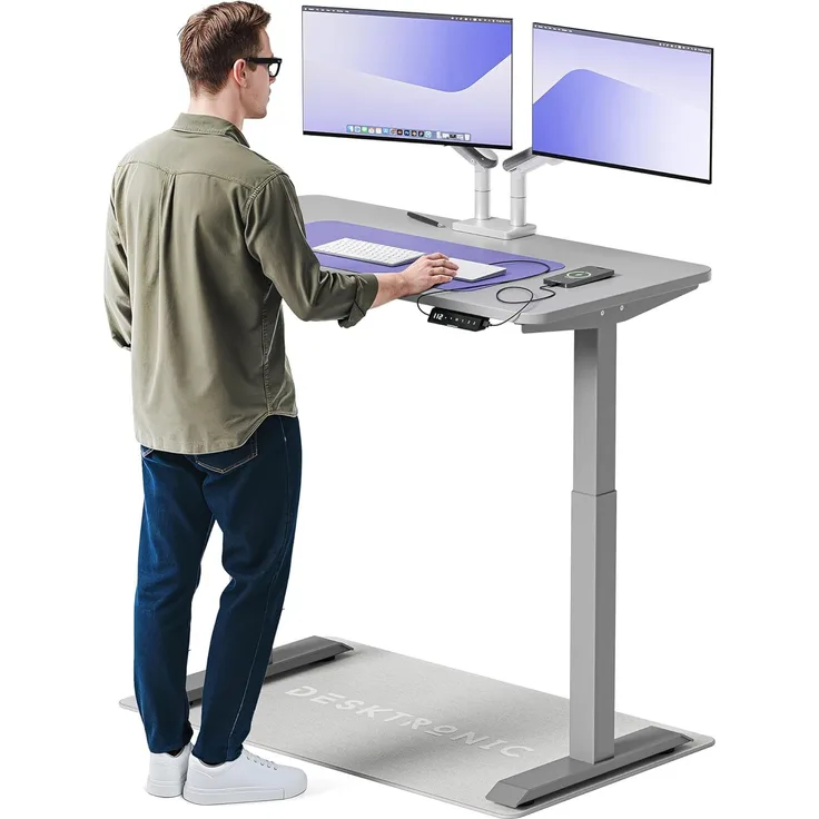 Höhenverstellbarer Schreibtisch (120x60 cm) - Sitz- & Stehpult mit Ladebuchsen - Schreibtisch Höhenverstellbar Elektrisch Touchscreen & Stahlfüßen - Schreibtisch Höhenverstellbar von Desktronic