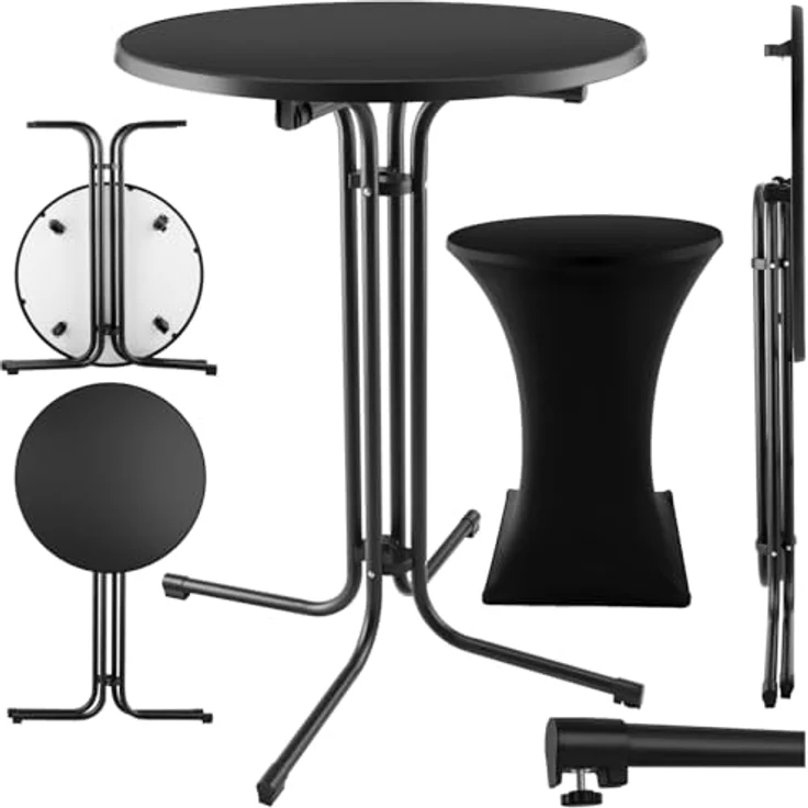 tectake® Gastro Stehtisch klappbar, Bistrotisch mit Husse, Tisch Ø80cm, Stehtisch mit MDF-Tischplatte, Gartentisch klappbar, Klapptisch, rund, Stahlgestell, stabil und robust - schwarz – Bild 2