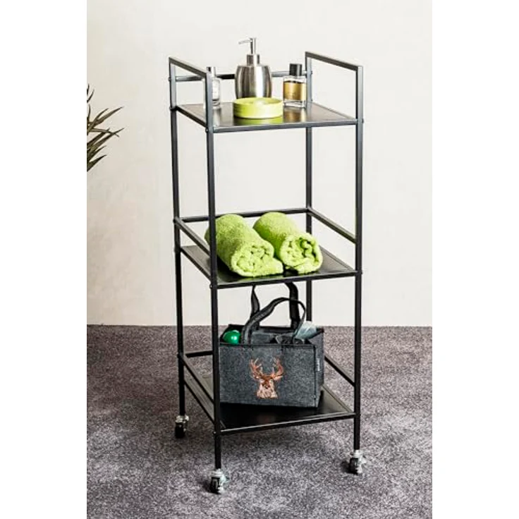 XXXL Beistelltisch, Schwarz, quadratisch, Metall, 35x92x35 cm, Stauraum, gastro- und objekttauglich, offenes Fach – Bild 5