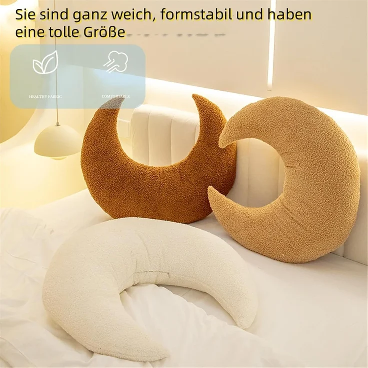 Kuschelkissen Kinder Mondkissen, Weiches Dekoratives Kinderkissen für das Zimmer, Mondform Zierkissen Sofakissen, Plüsch Kissen Dekokissen für Kinderzimmer Schlafzimmer Deko (Beige) – Bild 3