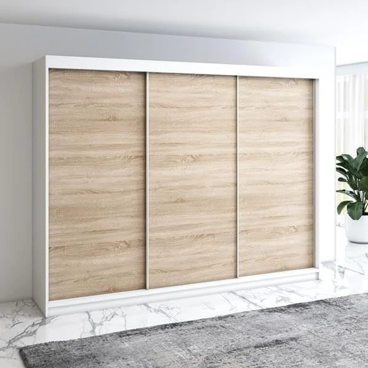 Schwebetürenschrank MERO 3-türig Schrank 200 cm Farbe: Weiß ,sonoma – Bild 1