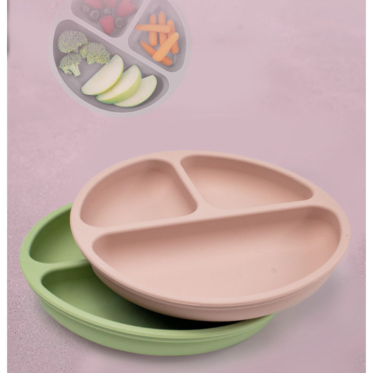 ABC Baby-Silikongeschirr-Set, bestehend aus lebensmittelechtem Silikon-Schüssel mit Saugnapf, Trennteller, Gabel, Löffel und Lätzchen – hautfarben – Bild 3