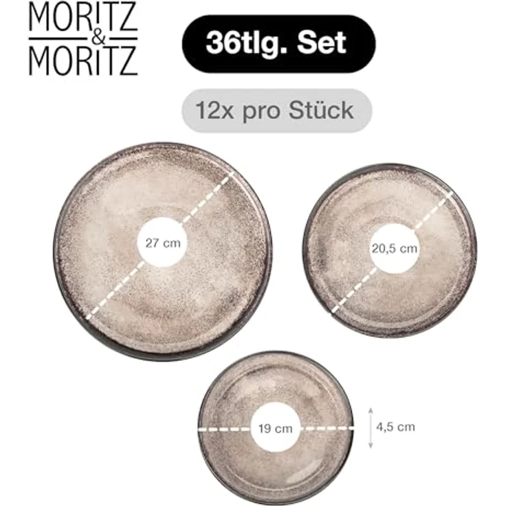 Moritz & Moritz VIDA Geschirrset 12 Personen Beige 36-tlg. - Modernes Porzellan Geschirr Set - Kratz-, Mikrowellen- & Spülmaschinenfest, Essgeschirr, Tafelservice, Kombiservice 12 Personen – Bild 3