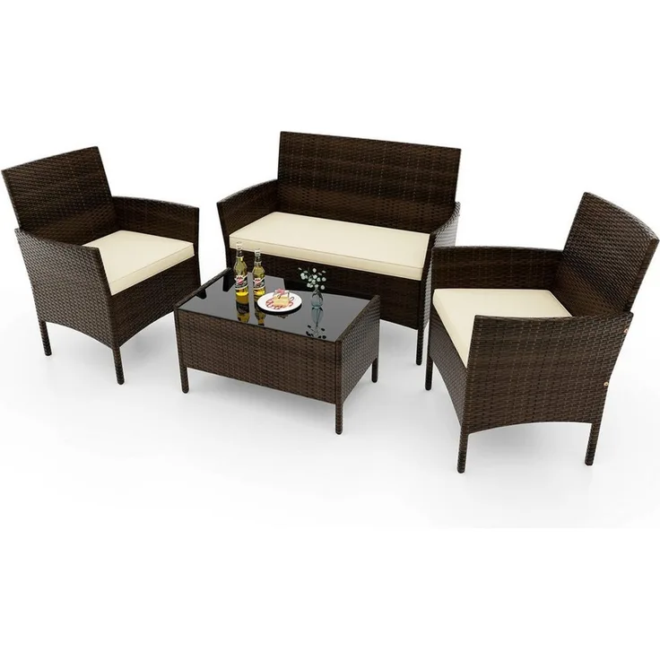 KOMFOTTEU Balkonset, Gartenmöbel Set mit 2-Sitzer Sofa, Tisch & 2 Stühlen