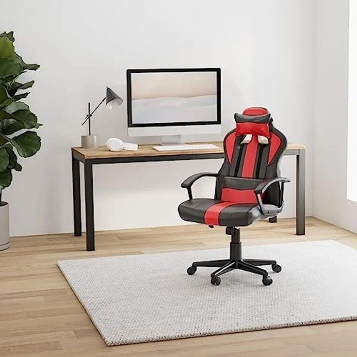 Happy Garden Gamer Sessel schwarz und rot Crash, Gaming Stuhl, ergonomischer Bürostuhl mit Lendenwirbelstütze und Kopfstütze, drehbar, höhenverstellbar und neigbare Rückenlehne – Bild 2