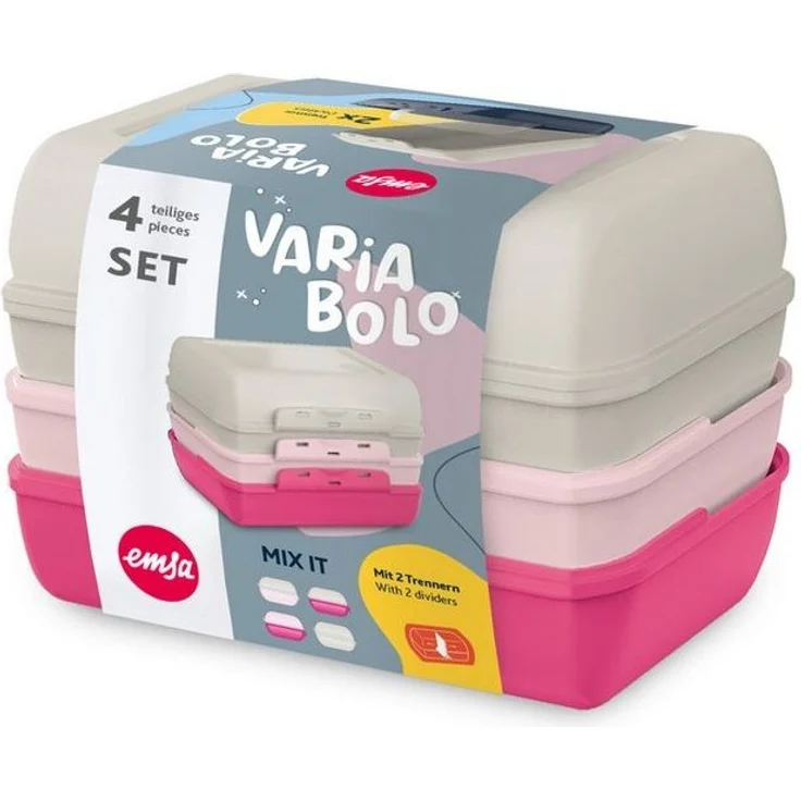 Emsa Lunchbox Variabolo, Polyprophylen (PP), (Set, 4-tlg), platzsparend, verschiedene Farbkombinationen, spülmaschinenfest – Bild 3