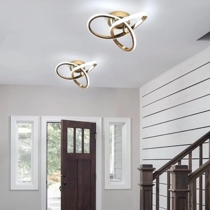 Comely Moderne LED Deckenleuchte, 22W Kreative Deckenlampe in Blumenform, 6500K Kaltweiß Acryl Deckenbeleuchtung für Wohnzimmer Schlafzimmer Küche, Gold – Bild 9