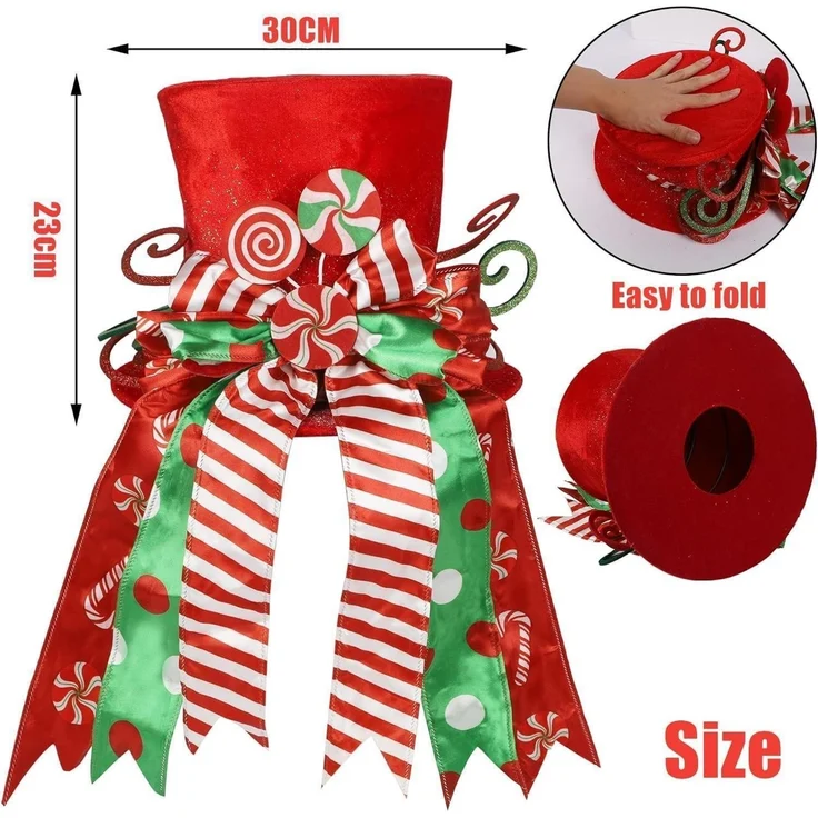 LATERN Weihnachtsbaumspitze 30CM Groß Roter Hut + Gestreiftes Schleifenband – Bild 3