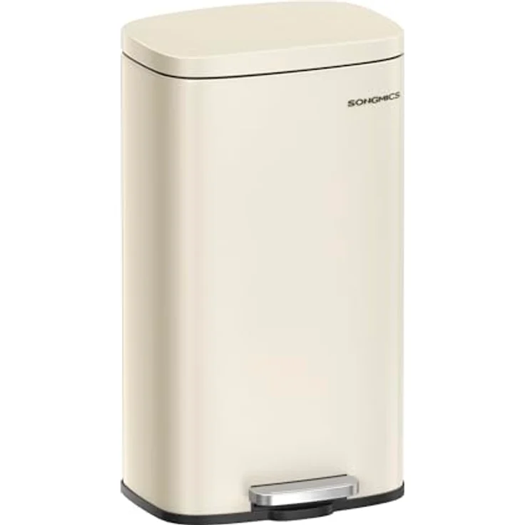 Songmics Mülleimer, geruchsdicht, Edelstahl, 30 Liter, Sandbeige – Bild 2