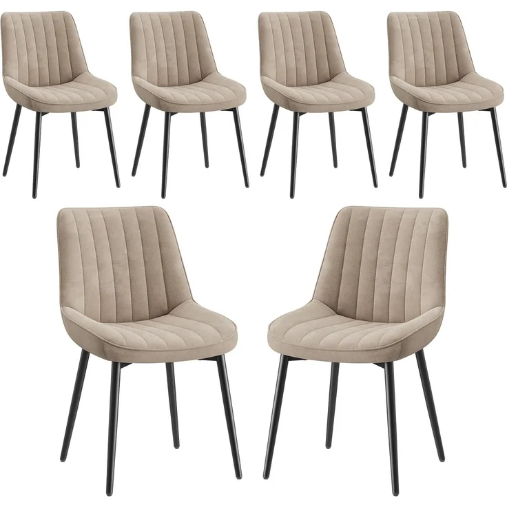 COLAMY Esszimmerstühle 6er Set aus technischem Stoff – Gepolsterte Stühle für Esszimmer & Küche mit Metallbeinen, Dickem Sitzpolster & Rutschfesten Füßen, Khaki