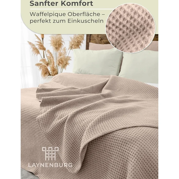 Wohndecke Wohndecke Waffelpique aus Baumwolle - Kuscheldecke, Baumwolldecke -, Laynenburg, Decke als Sofa-decke, Couchdecke, Wolldecke aus Baumwollmix – Bild 5