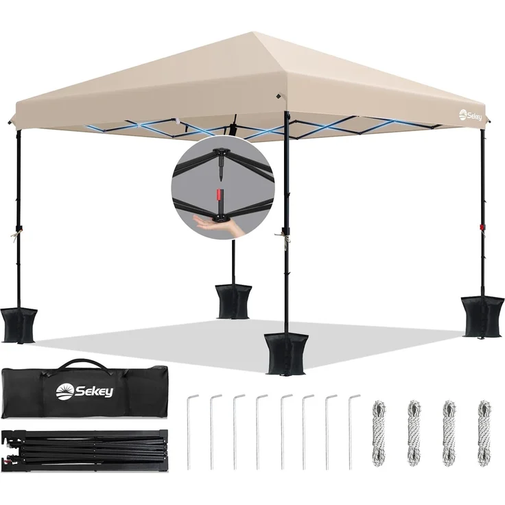 Sekey One-Touch Pop Up Pavillon 3x3 Wasserdicht Stabil Winterfest, Faltpavillon 3x3 m mit Verdickten Röhren, Partyzelt Pavillion Klappbar für Camping Festival Party, Kahki – Bild 1