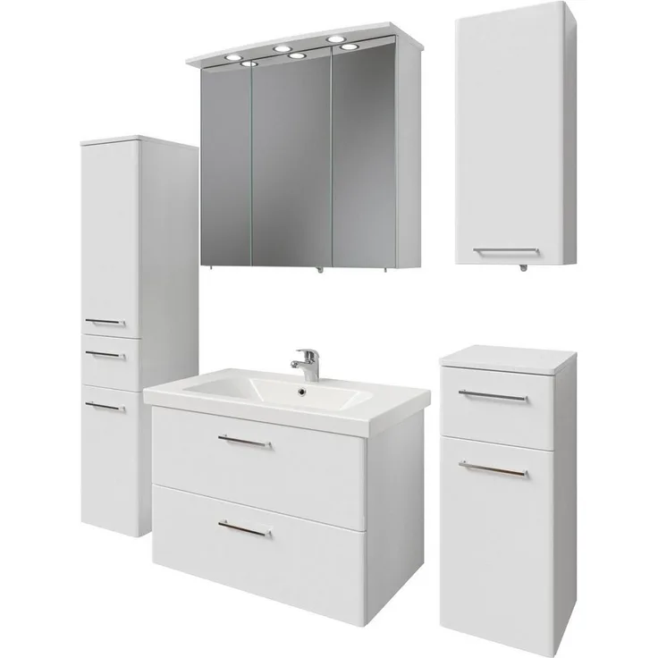 Saphir Badmöbel-Set Quickset 316 5-teilig, Keramikwaschtisch mit LED-Spiegelschrank, (6-St), Midischrank, Unterschrank, Hängeschrank, 7 Türen, inkl. Türdämpfer