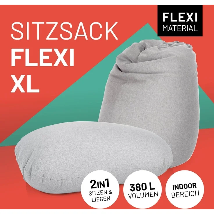 Lumaland 'Flexi Comfort' Sitzsack, Polystyrol, Hellgrau, Big - 155 x 100 cm – Bild 2
