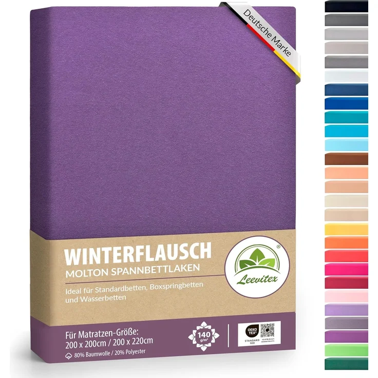 leevitex® Spannbettlaken für kalte Nächte – angenehm weich, passgenau, farbstark & pflegeleicht, Gummizug: Rundum