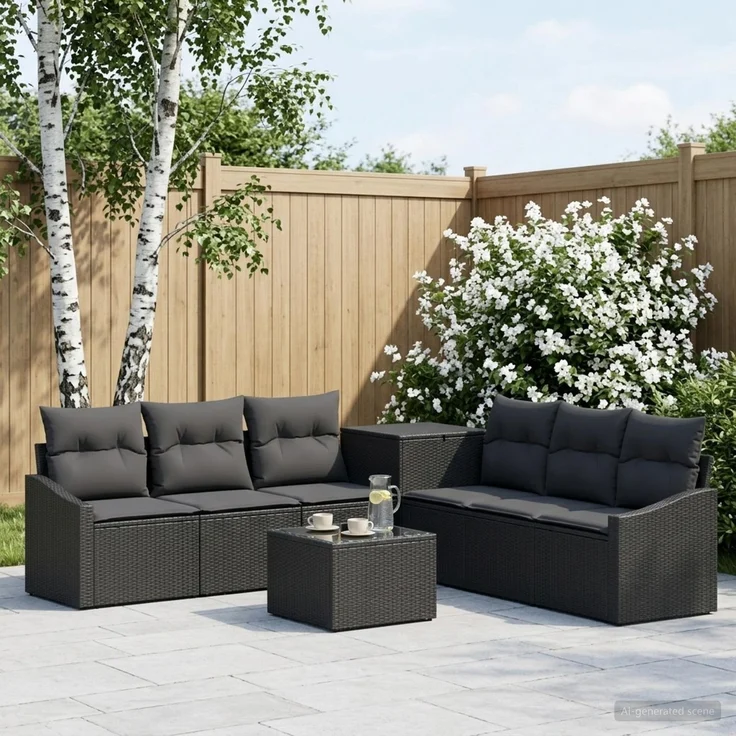 vidaXL Sofa Set 8 stk. Schwarz Polyrattan und Stahl 3448206 – Bild 1