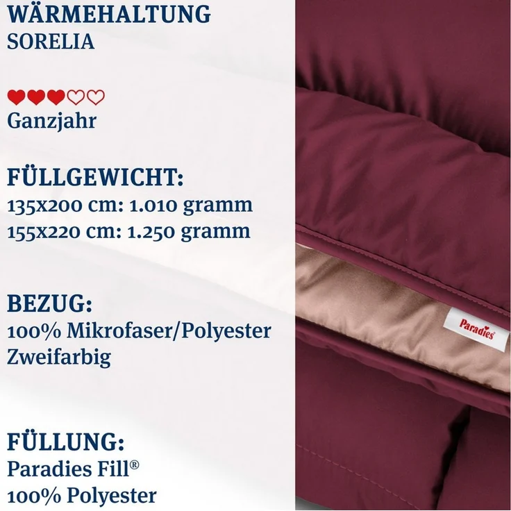 Paradies Microfaserbettdecke Sorelia, Bettdecke ohne Bezug nutzbar, Füllung: 100% Polyester, Bezug: 100% Polyester, Bettdecke mit integriertem Bezug, Zweifarbig – Bild 2