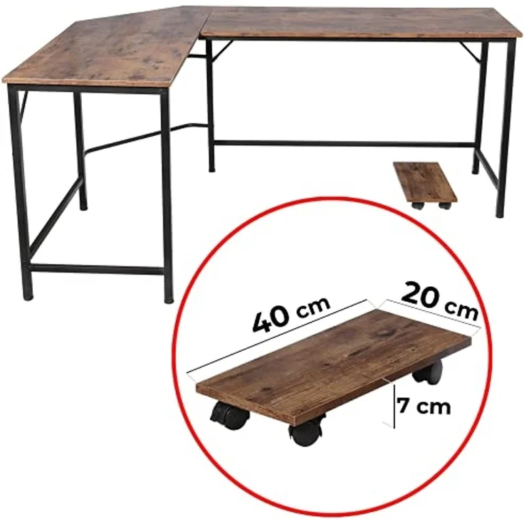 VENDOMNIA Eckschreibtisch Schreibtisch L Form - industrial Design, aus Metall (138x138 cm, mit mobiler Ablage, Schwarz Braun, Computertisch Bürotisch Arbeitstisch Home Office Büro Vintage Retro) – Bild 5
