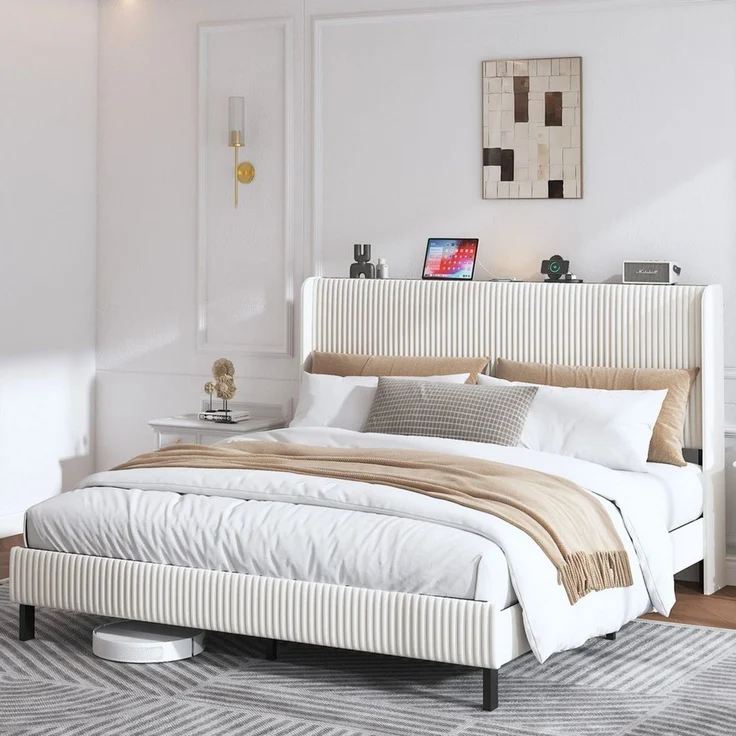 STILVORA Polsterbett 180x200 mit Stoffköpfchen,Jugendbett Bettgestell aus Cord-Stoff – Bild 2